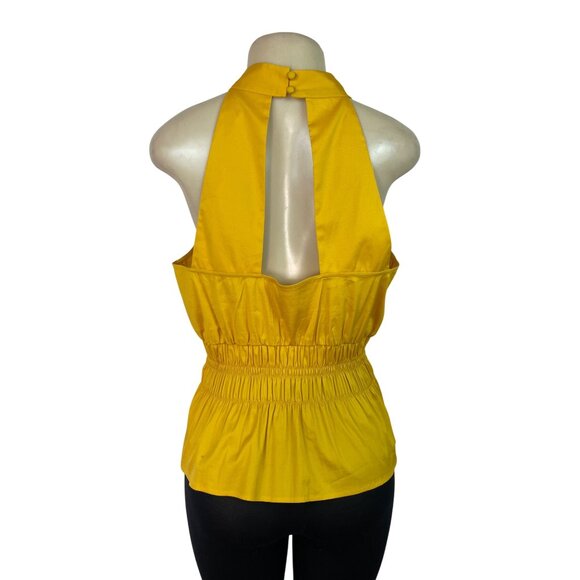 White House Black Market Yellow Sleeveless Halter Top W Keyhole Back Sz 14 - New - Picture 3 of 8